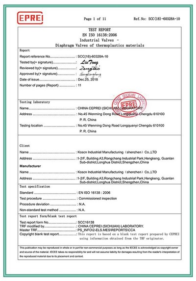 Diaphragm ISO16138 Test